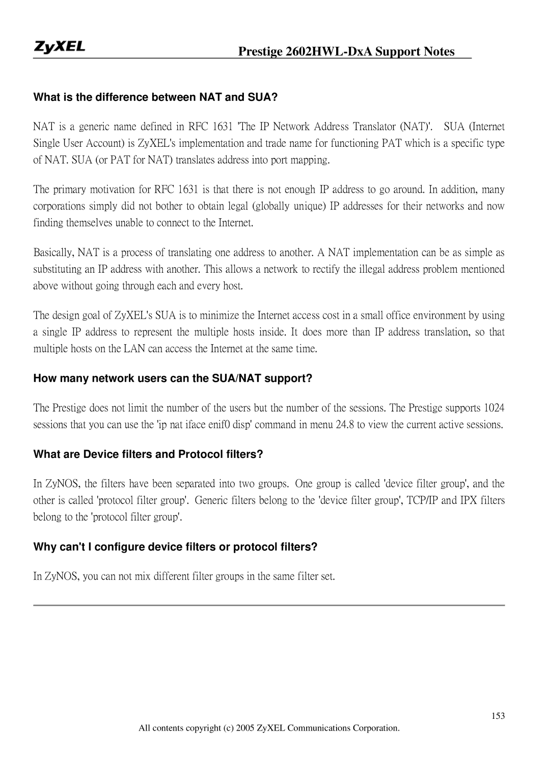 ZyXEL Communications 2602HWL-DXA manual What is the difference between NAT and SUA? 