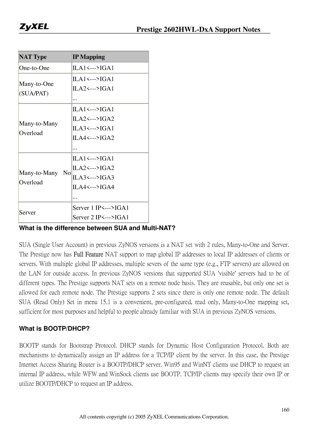 ZyXEL Communications 2602HWL-DXA manual What is the difference between SUA and Multi-NAT?, What is BOOTP/DHCP? 