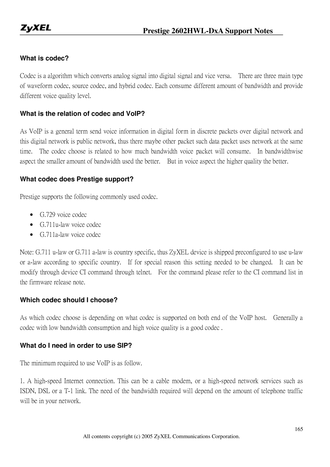 ZyXEL Communications 2602HWL-DXA What is codec?, What is the relation of codec and VoIP?, Which codec should I choose? 