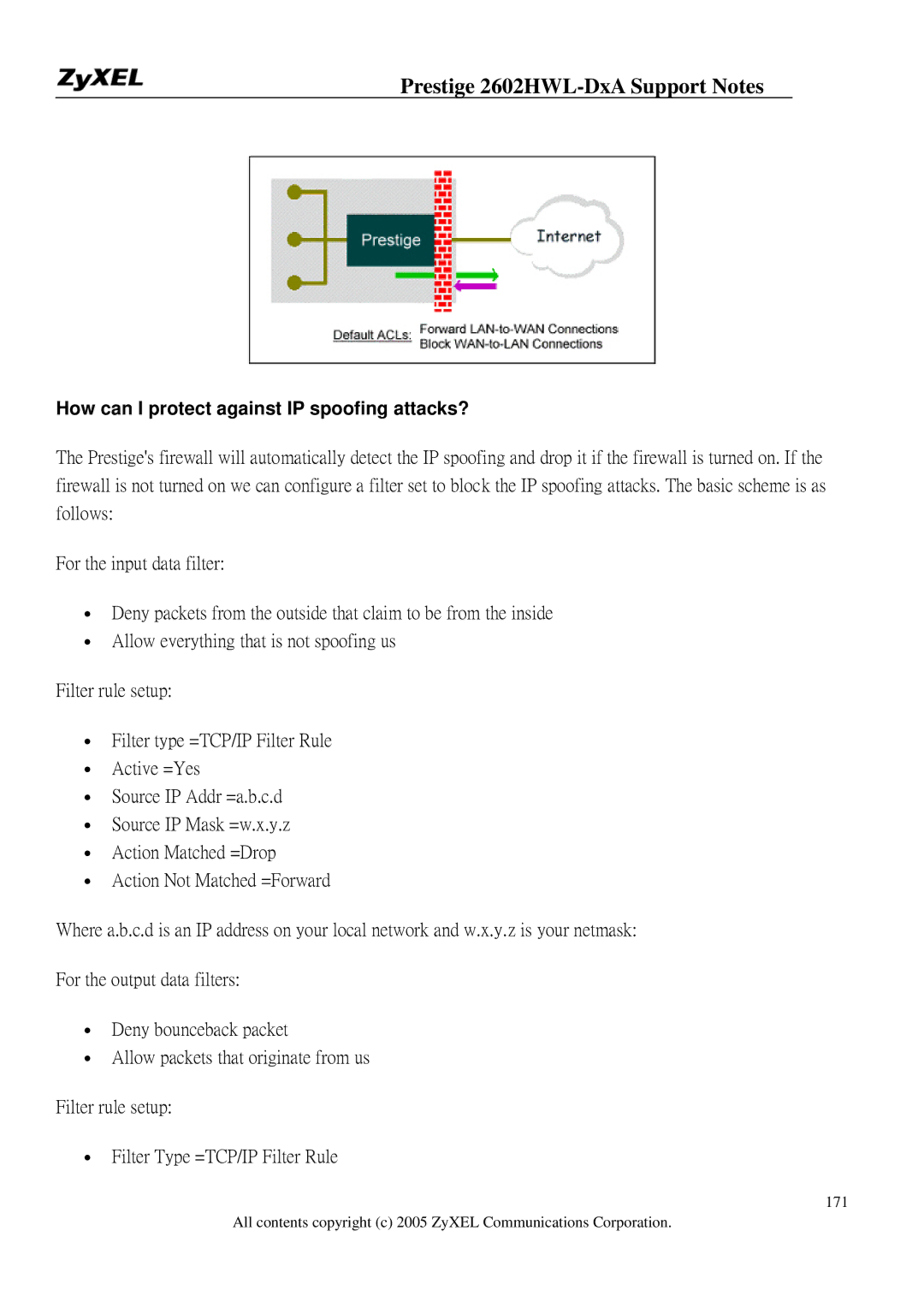 ZyXEL Communications 2602HWL-DXA manual How can I protect against IP spoofing attacks? 