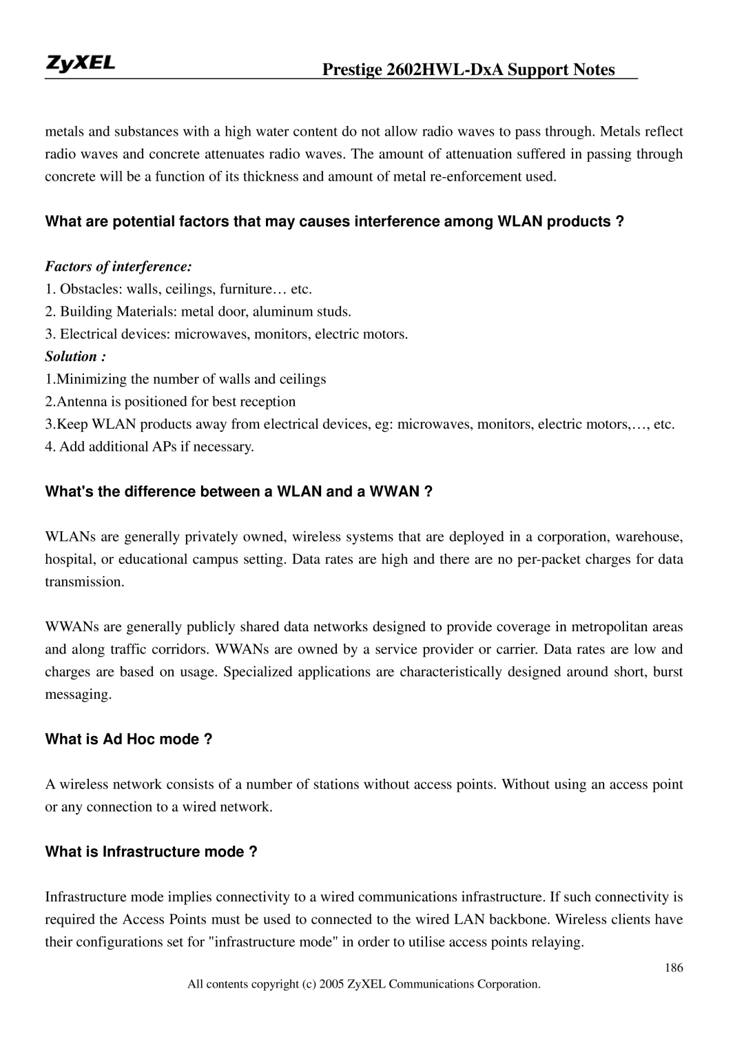 ZyXEL Communications 2602HWL-DXA manual Whats the difference between a Wlan and a Wwan ?, What is Ad Hoc mode ? 