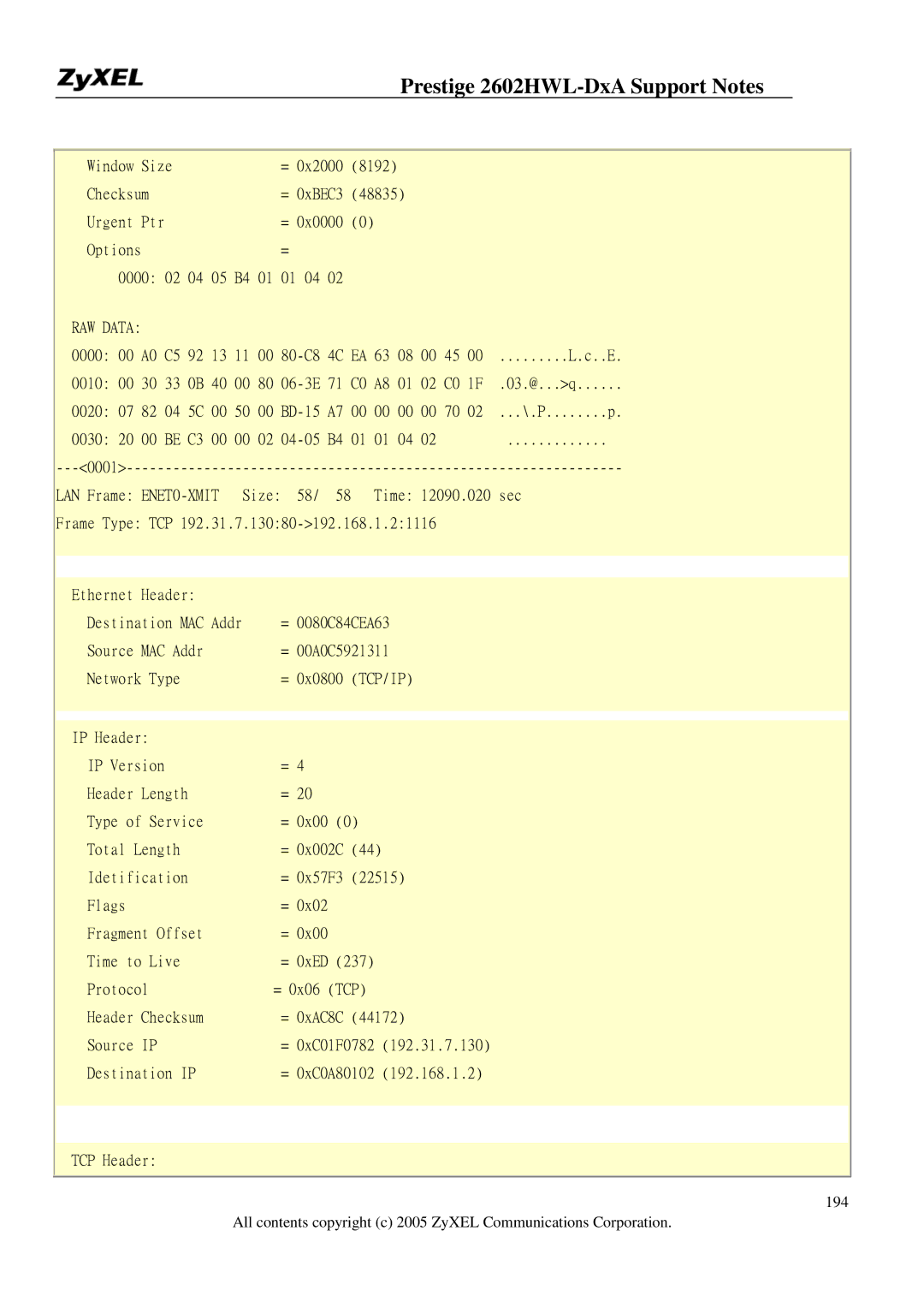 ZyXEL Communications 2602HWL-DXA manual Tcp/Ip 