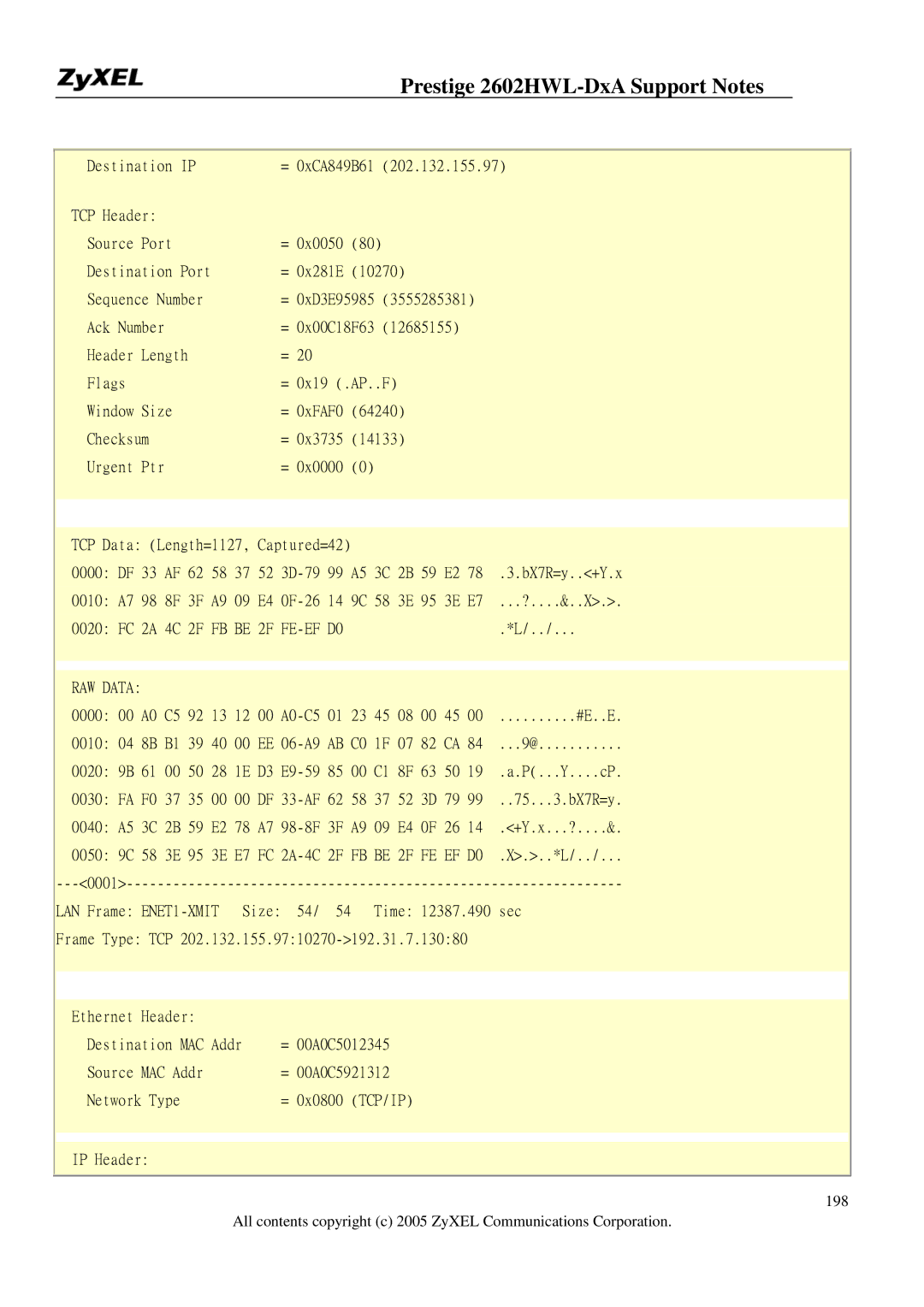 ZyXEL Communications 2602HWL-DXA manual 0xCA849B61 