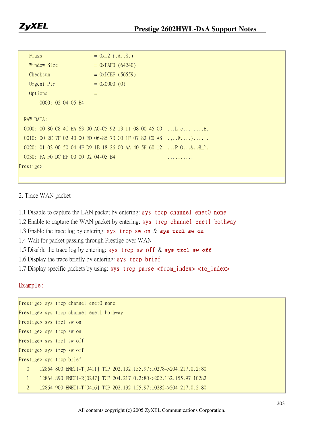 ZyXEL Communications 2602HWL-DXA manual Flags = 0x12 .A..S 