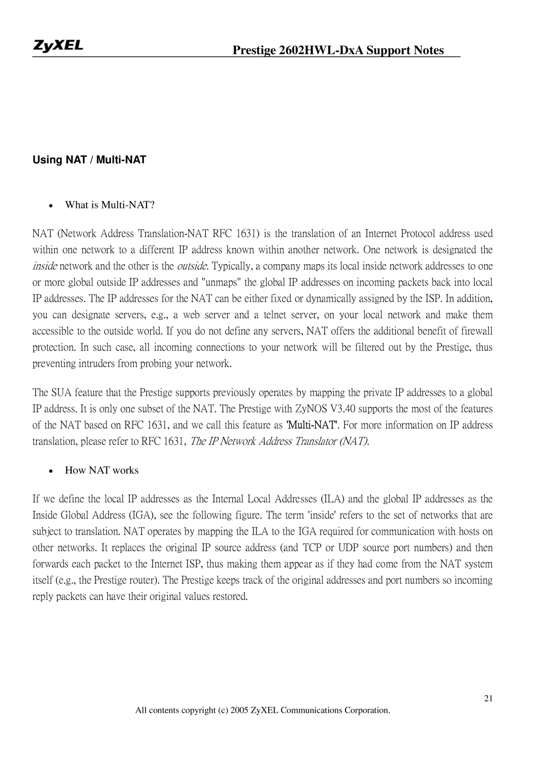 ZyXEL Communications 2602HWL-DXA manual Using NAT / Multi-NAT, How NAT works 