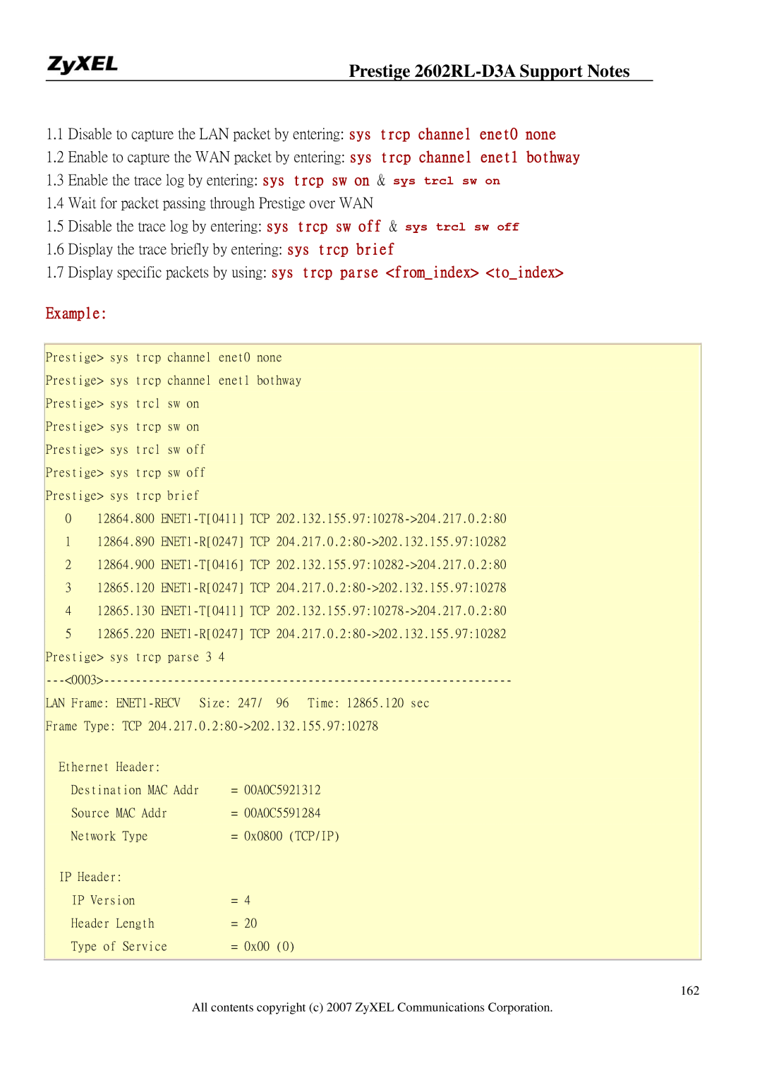 ZyXEL Communications manual Prestige 2602RL-D3A Support Notes 