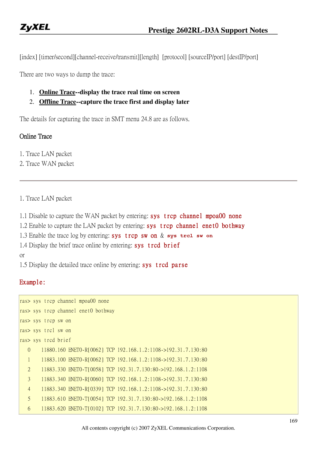 ZyXEL Communications 2602RL-D3A manual Example 