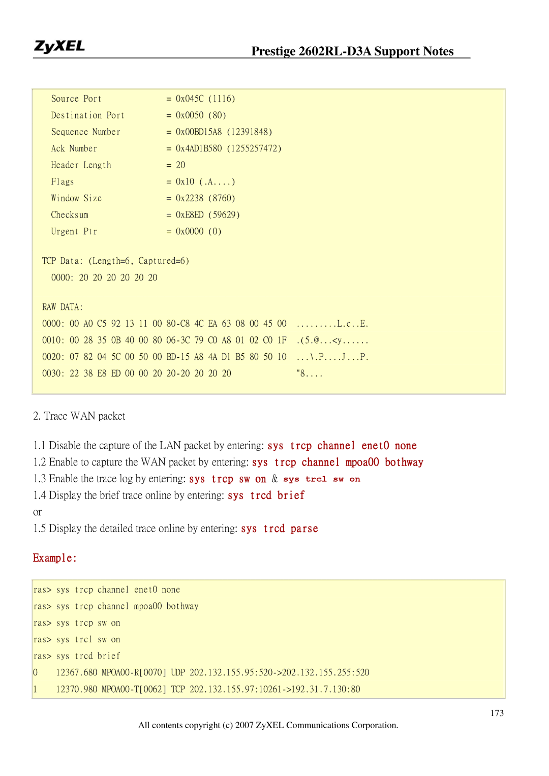 ZyXEL Communications 2602RL-D3A manual Example 