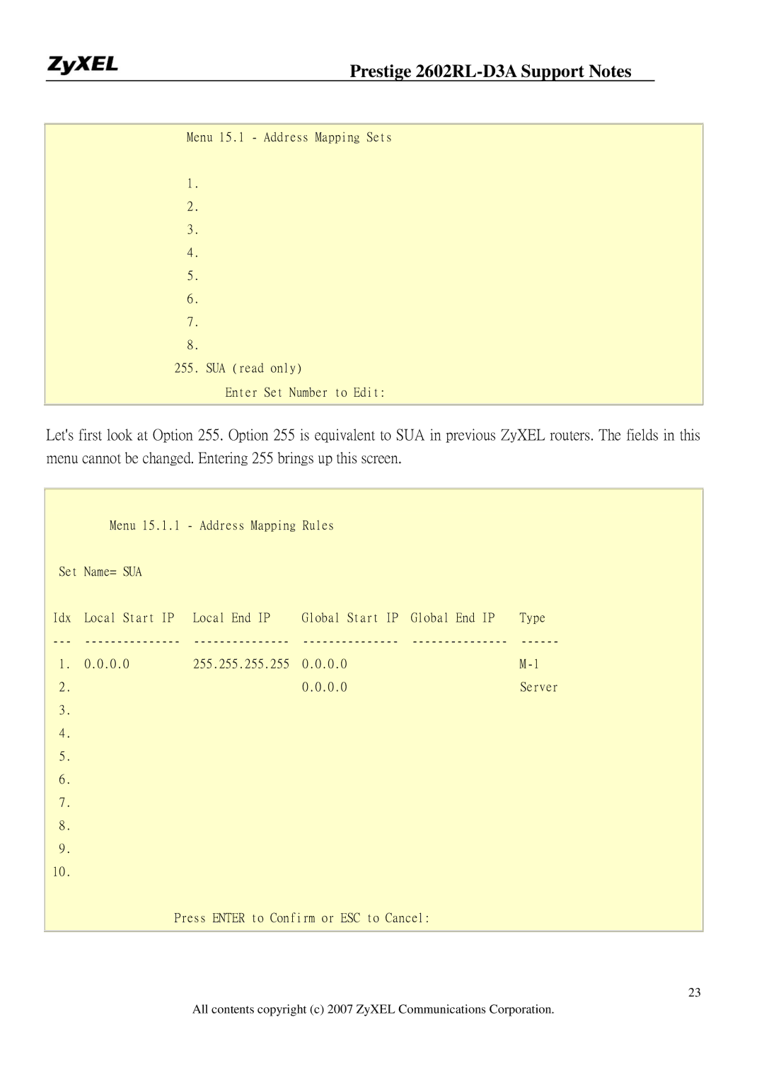 ZyXEL Communications manual Prestige 2602RL-D3A Support Notes 