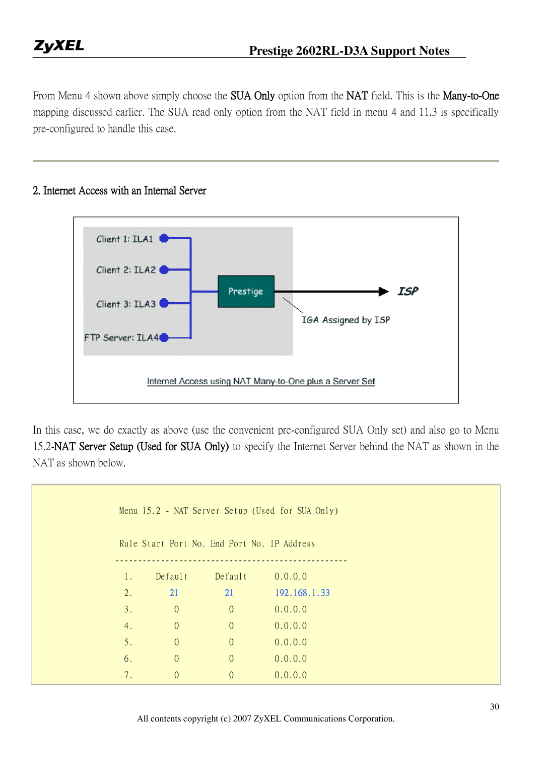 ZyXEL Communications 2602RL-D3A manual Internet Access with an Internal Server 