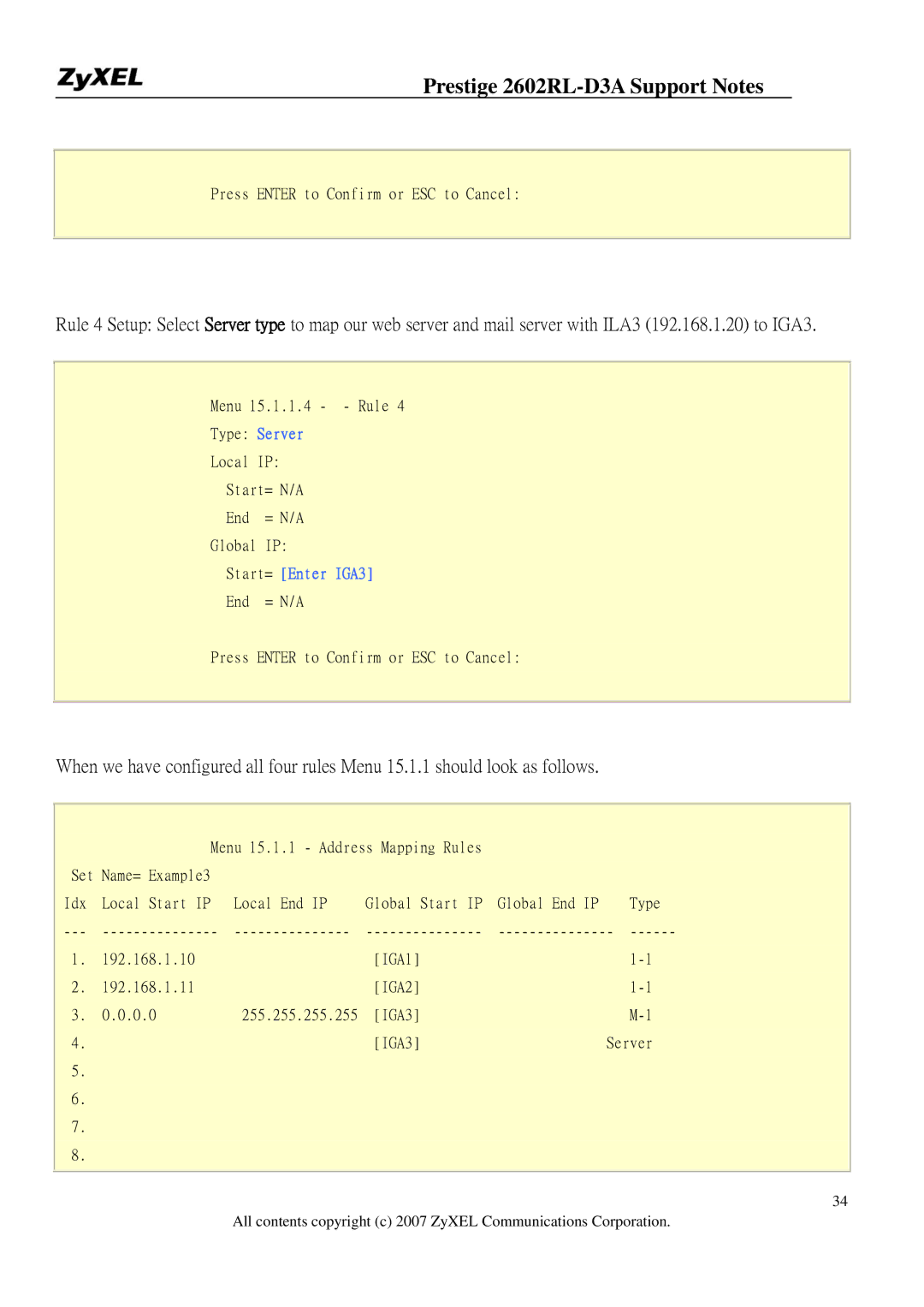 ZyXEL Communications 2602RL-D3A manual Name= Example3 