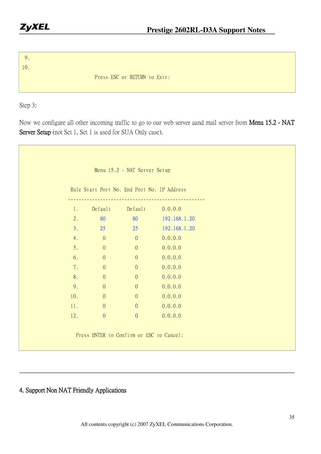 ZyXEL Communications 2602RL-D3A manual Support Non NAT Friendly Applications 