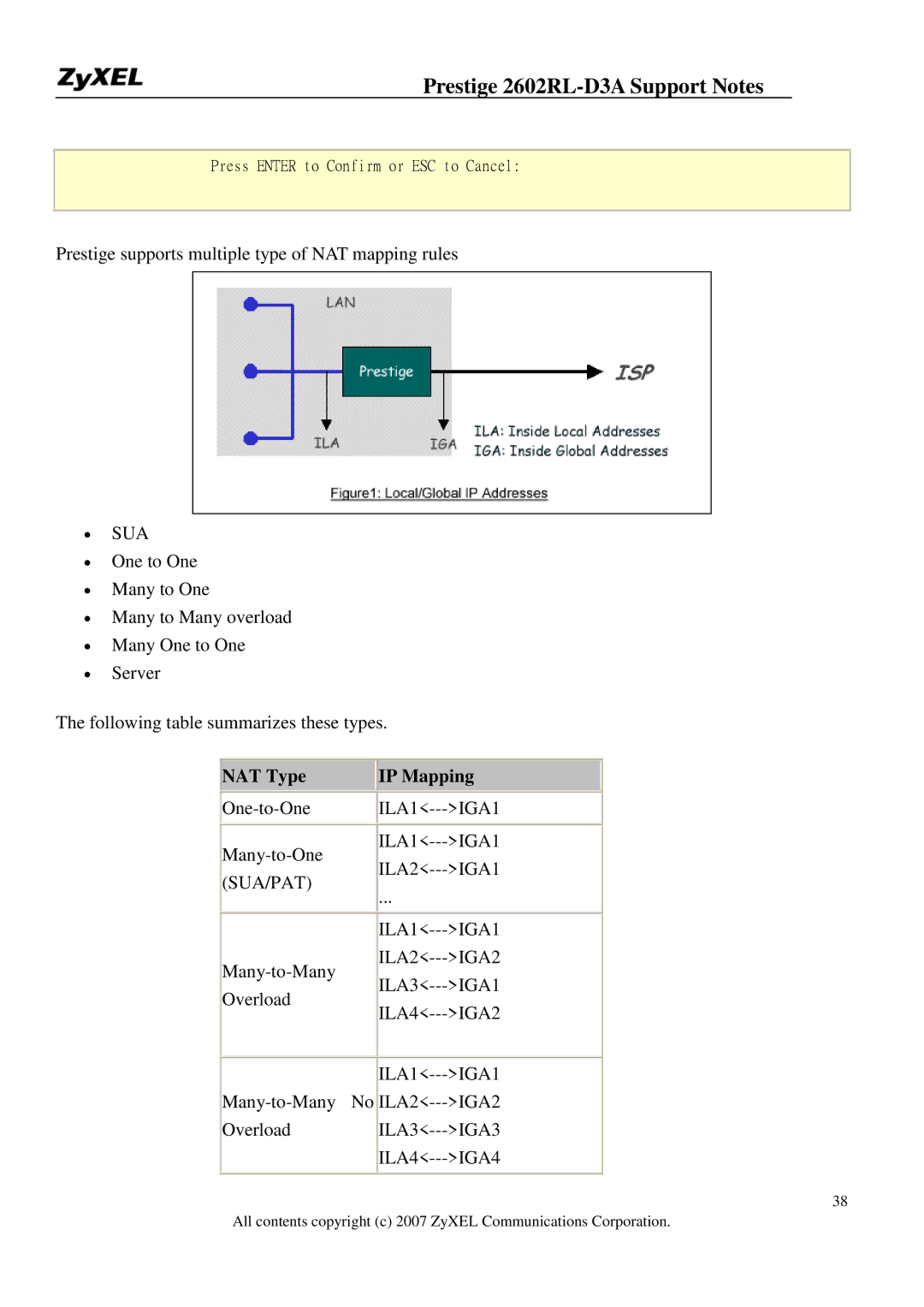 ZyXEL Communications 2602RL-D3A manual ∙ Sua, NAT Type IP Mapping 