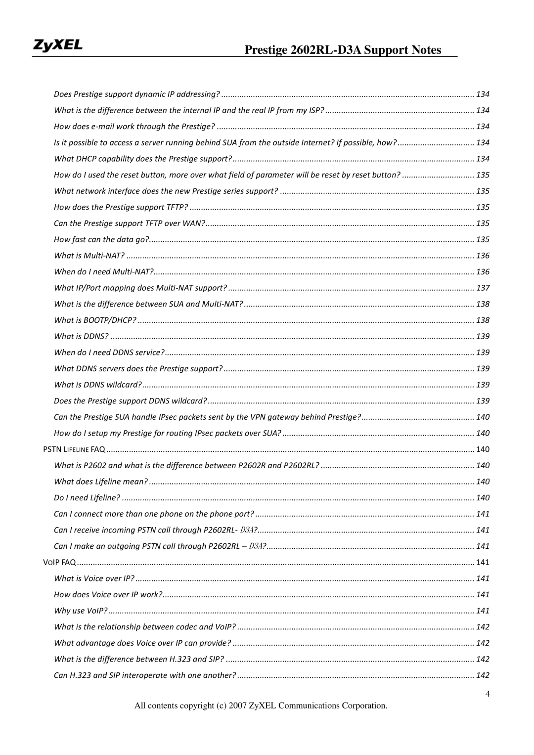 ZyXEL Communications 2602RL-D3A manual Pstn L Ifeline FAQ 