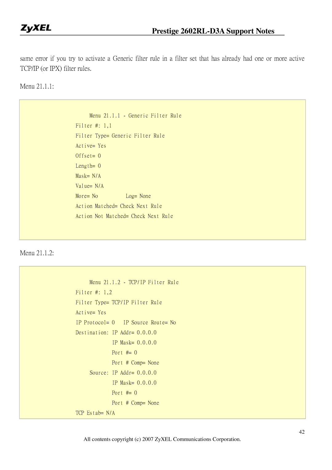 ZyXEL Communications 2602RL-D3A manual Menu 