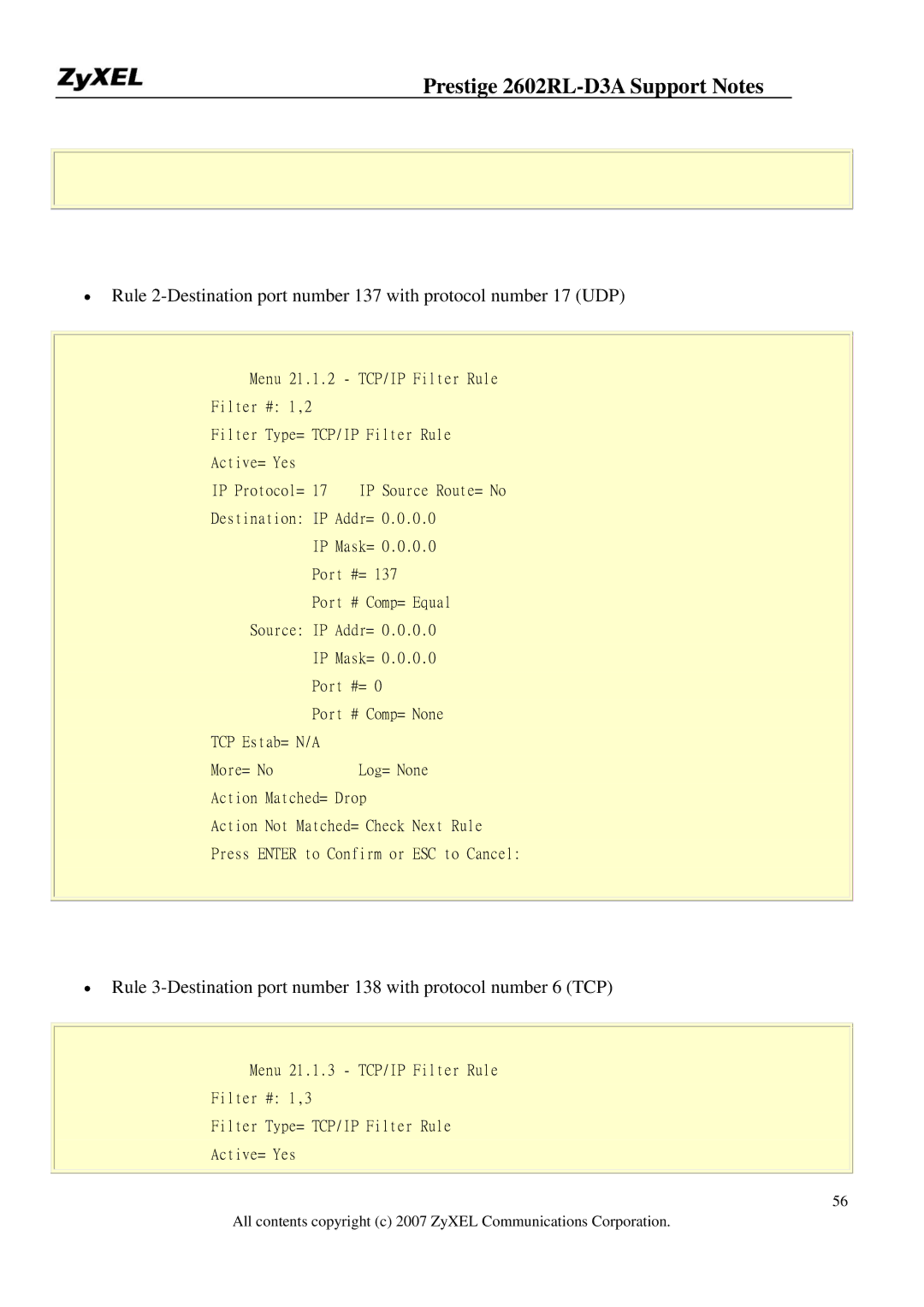 ZyXEL Communications manual Prestige 2602RL-D3A Support Notes 