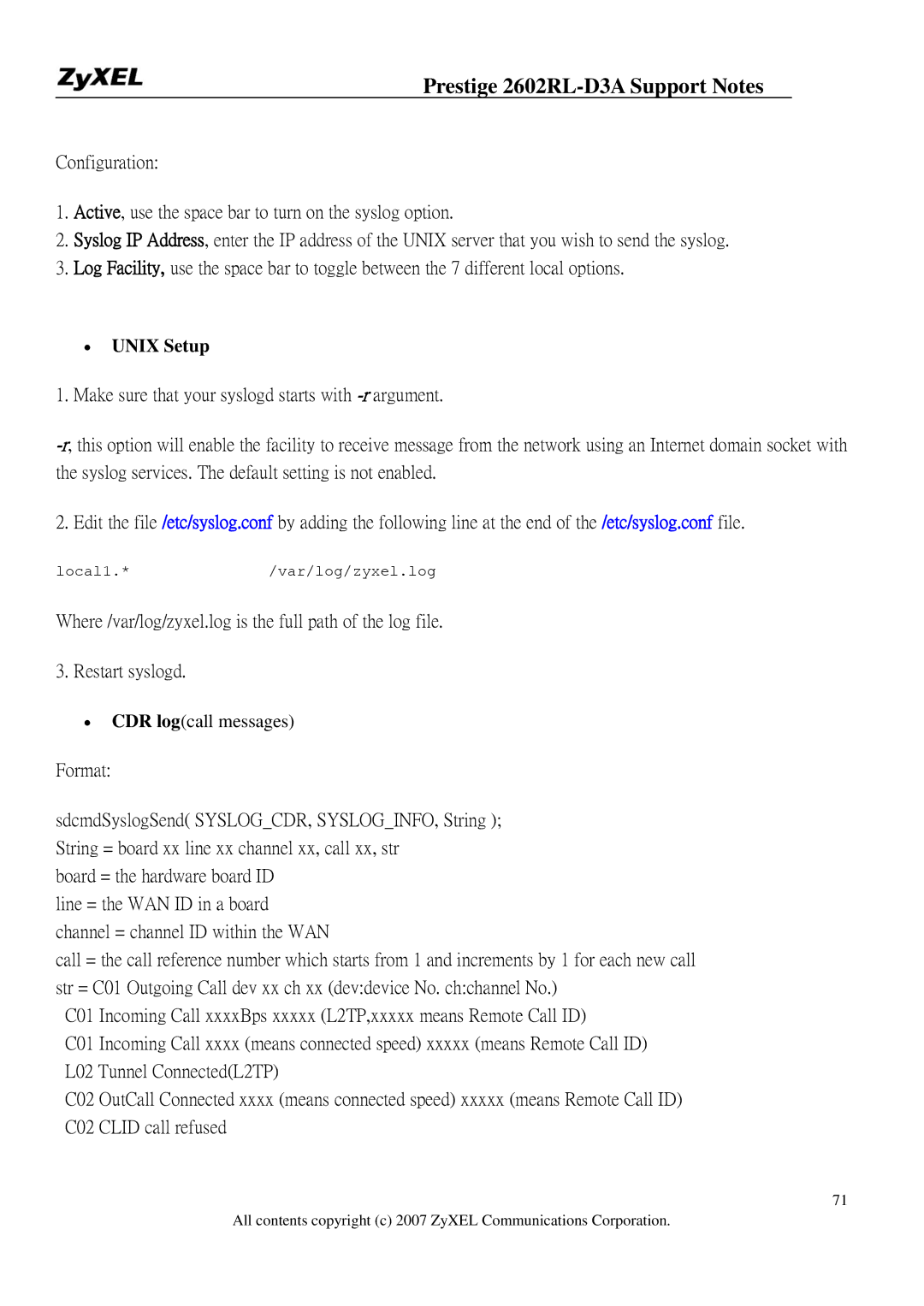 ZyXEL Communications 2602RL-D3A manual ∙ Unix Setup 