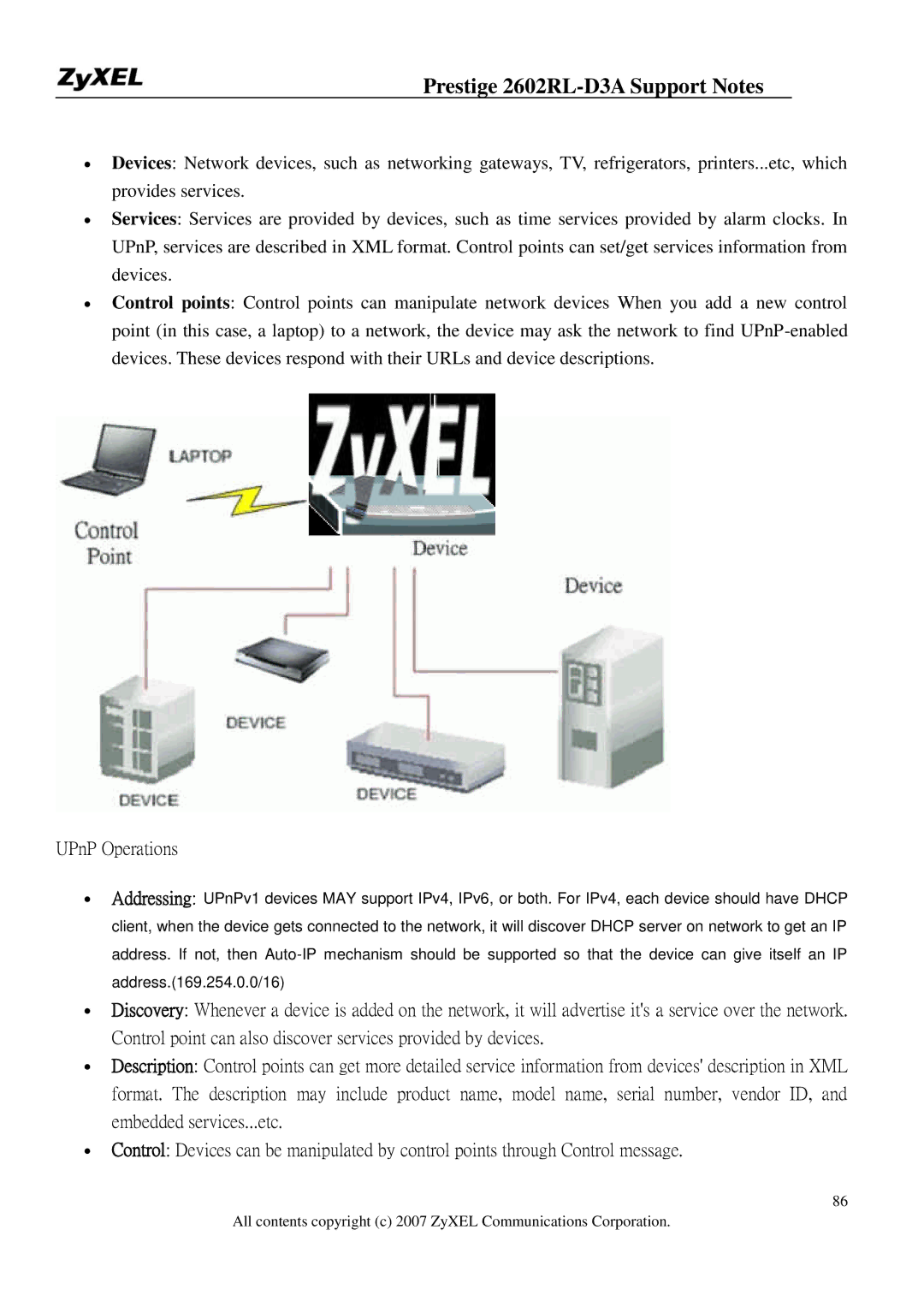 ZyXEL Communications 2602RL-D3A manual UPnP Operations 