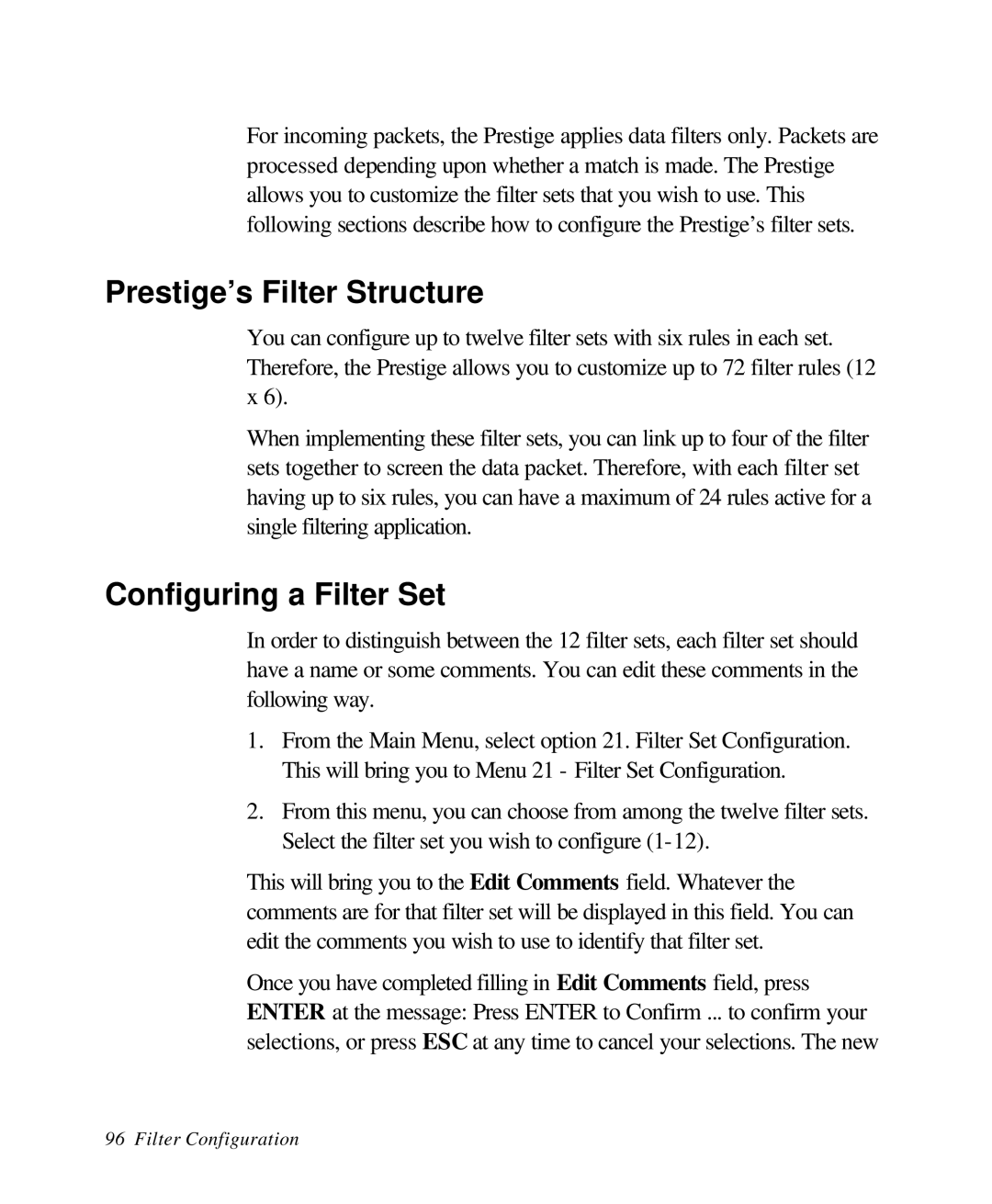 ZyXEL Communications 28641 user manual Prestige’s Filter Structure, Configuring a Filter Set 