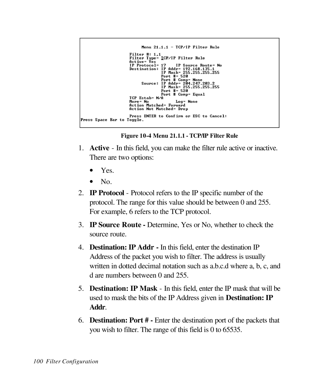 ZyXEL Communications 28641 user manual Menu 21.1.1 TCP/IP Filter Rule 