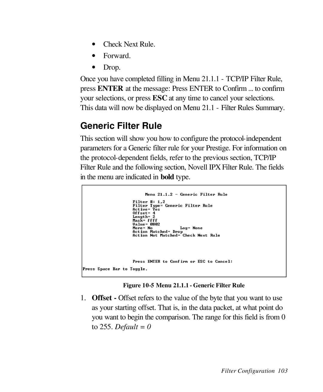 ZyXEL Communications 28641 user manual Menu 21.1.1 Generic Filter Rule 