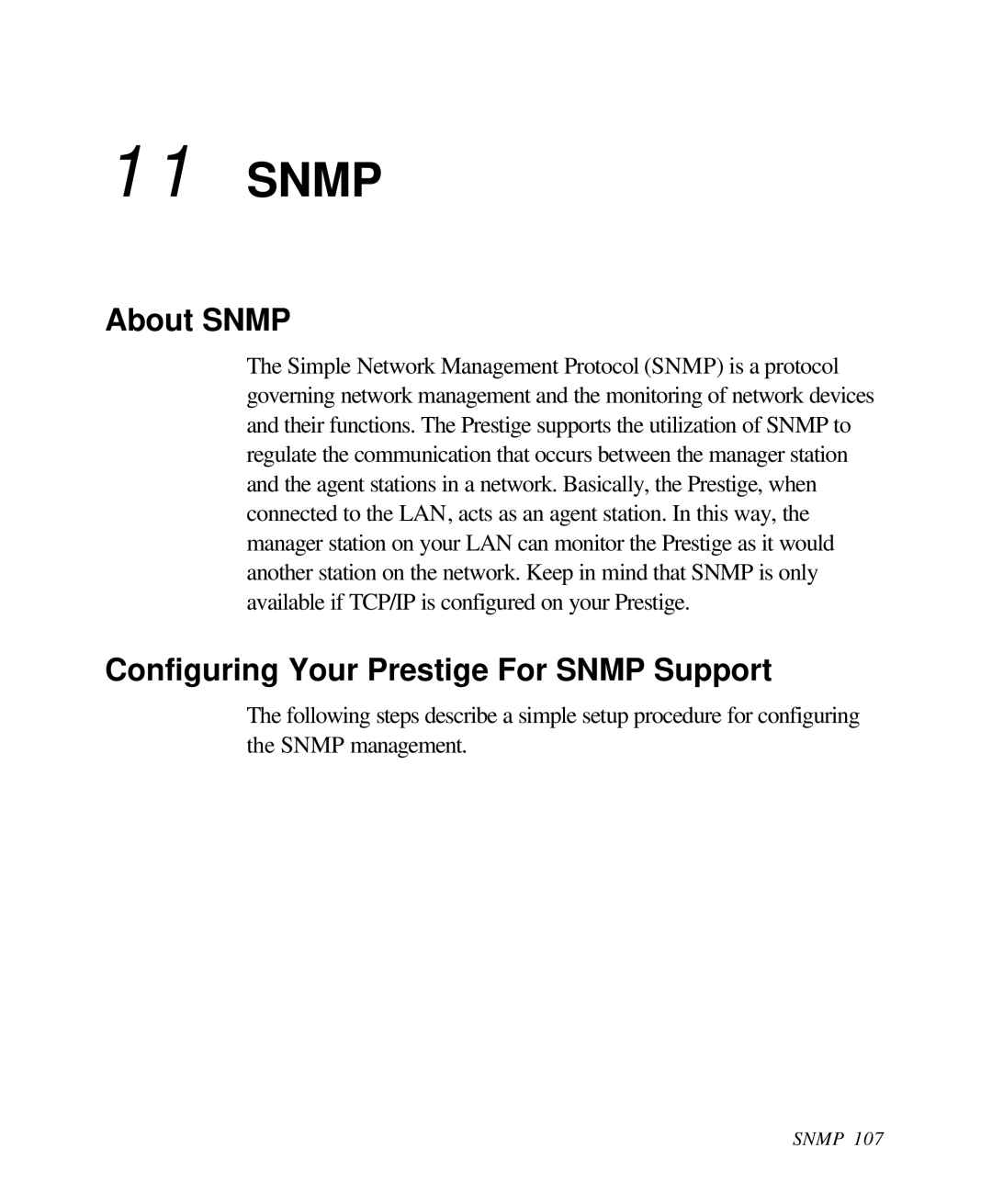 ZyXEL Communications 28641 user manual About Snmp, Configuring Your Prestige For Snmp Support 