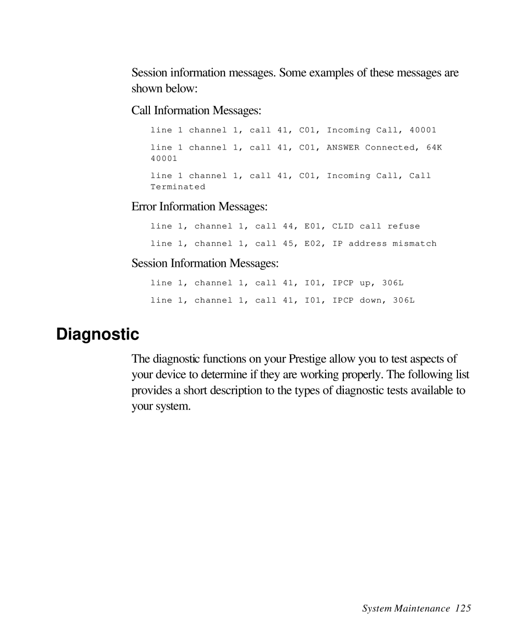 ZyXEL Communications 28641 user manual Diagnostic, Error Information Messages 