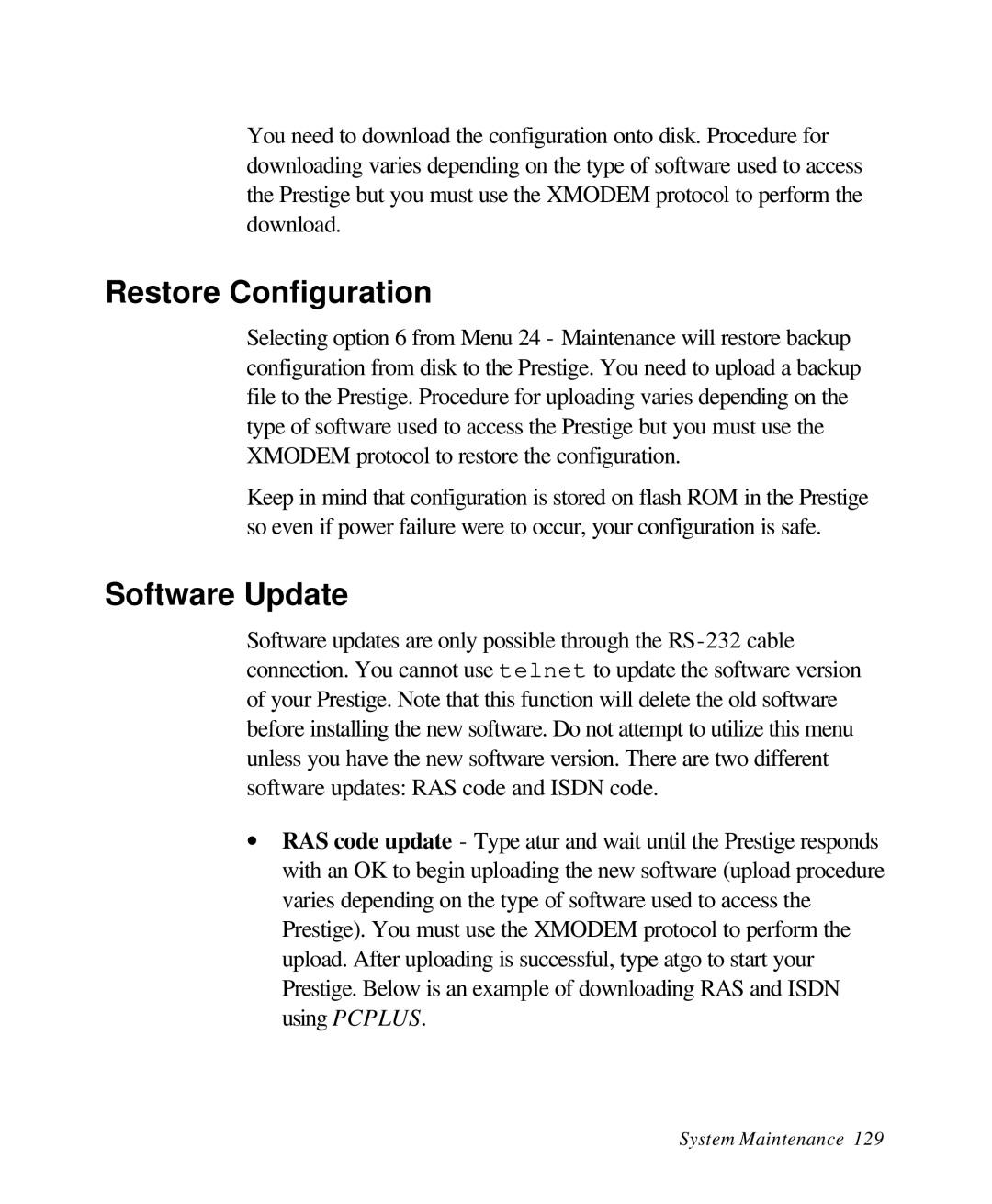 ZyXEL Communications 28641 user manual Restore Configuration, Software Update 