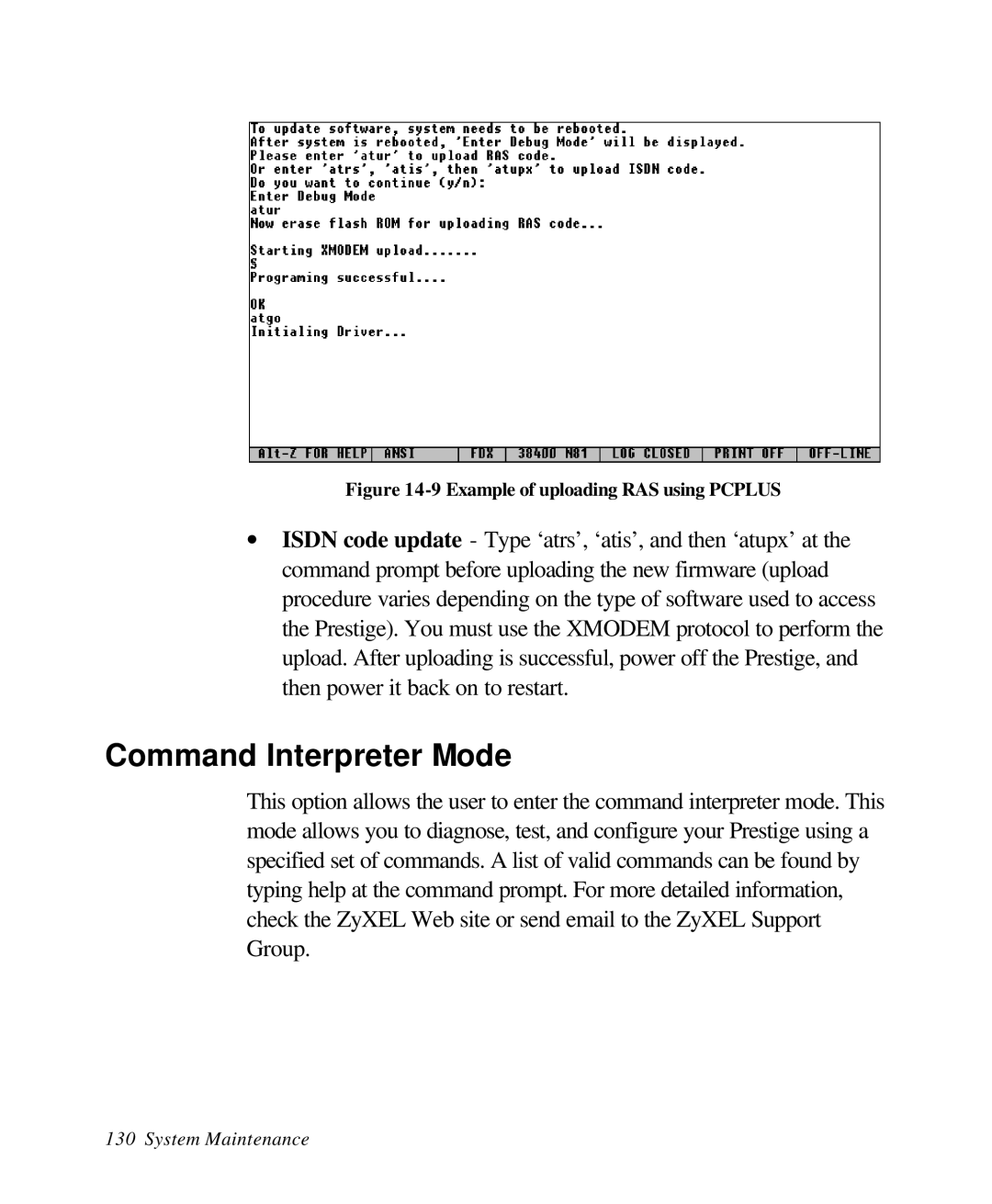 ZyXEL Communications 28641 user manual Command Interpreter Mode, Example of uploading RAS using Pcplus 