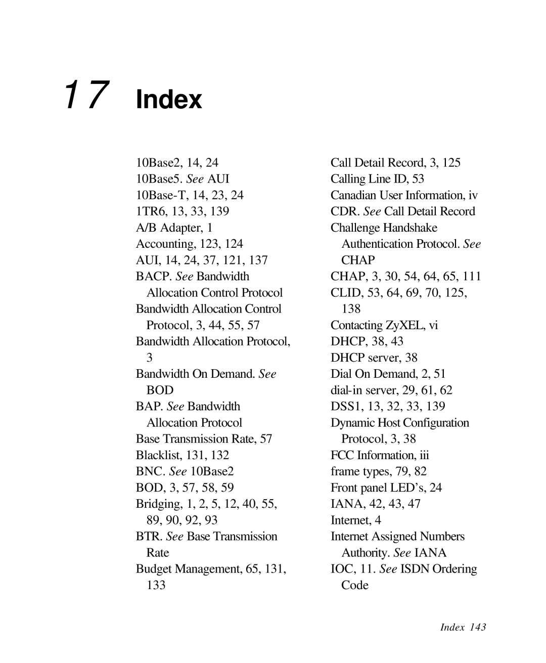 ZyXEL Communications 28641 user manual Index, Bod 