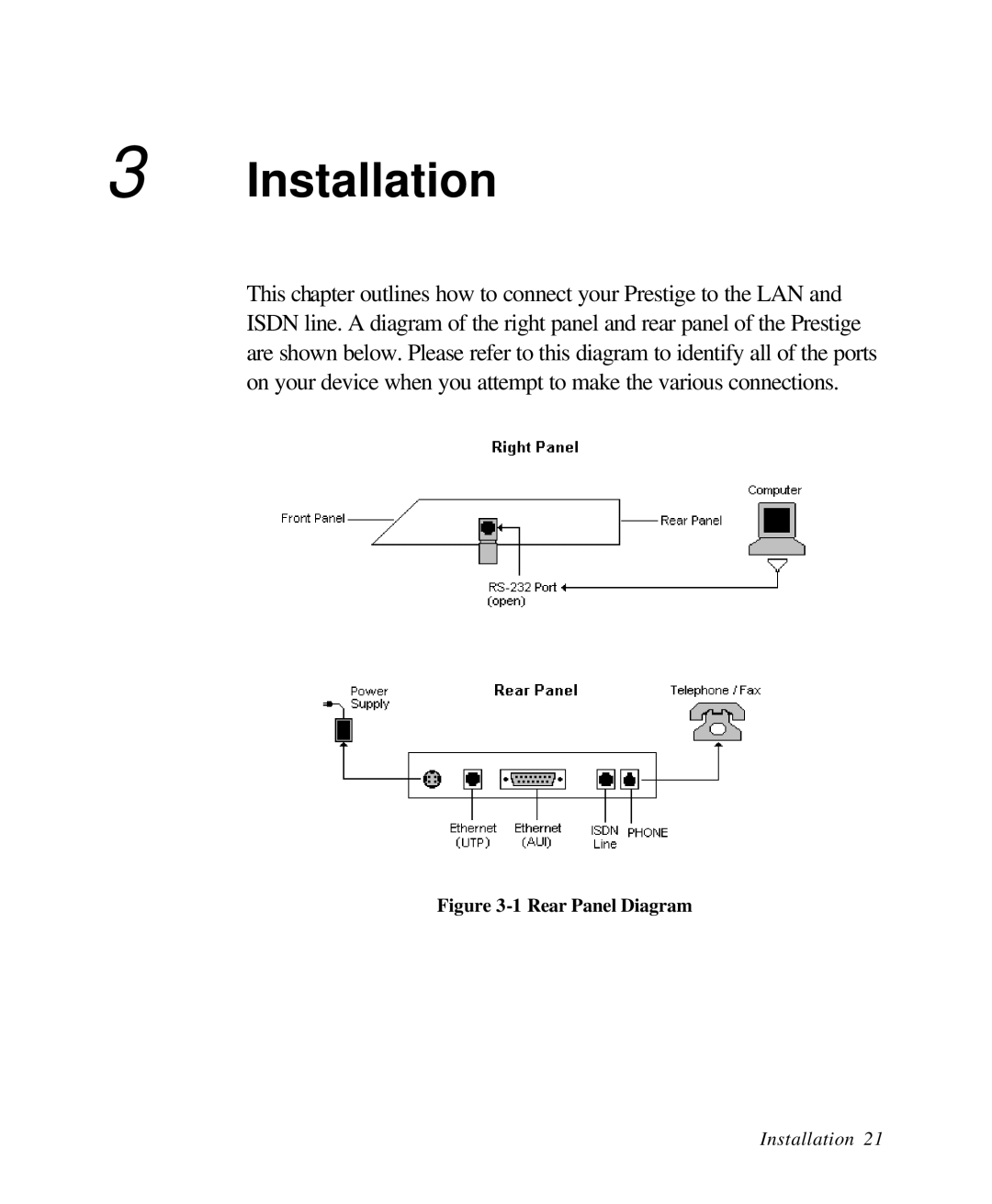 ZyXEL Communications 28641 user manual Installation, Rear Panel Diagram 