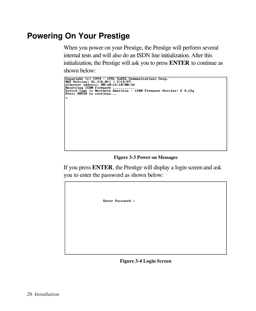 ZyXEL Communications 28641 user manual Powering On Your Prestige, Power on Messages 