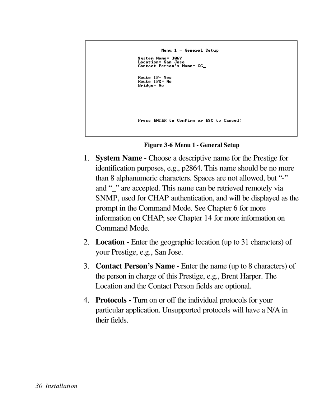 ZyXEL Communications 28641 user manual Menu 1 General Setup 