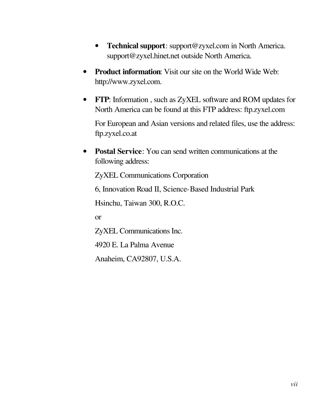 ZyXEL Communications 28641 user manual Vii 