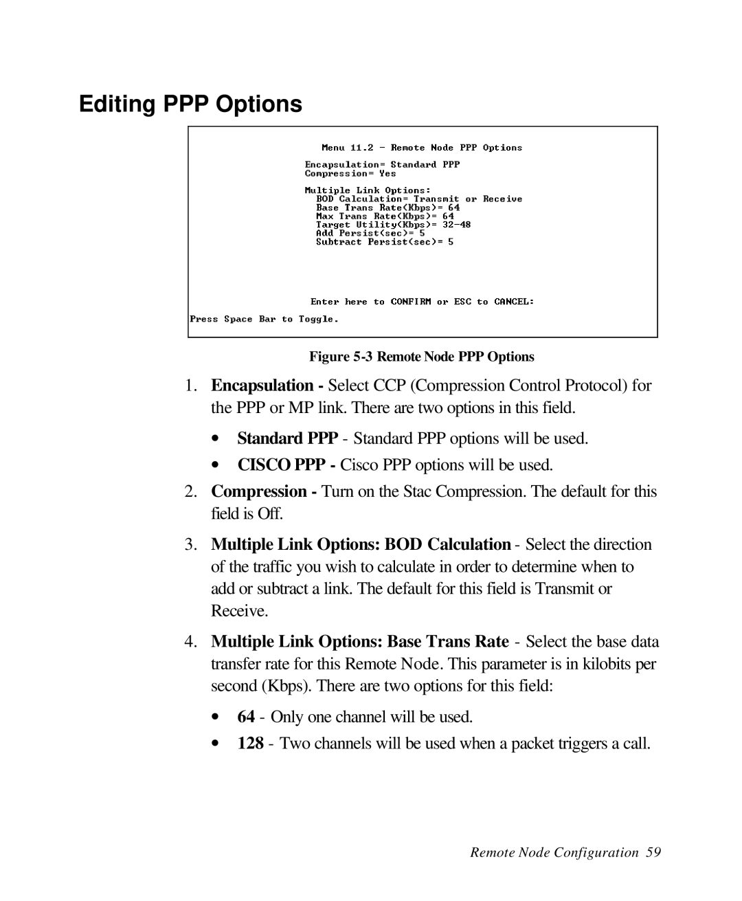 ZyXEL Communications 28641 user manual Editing PPP Options, Remote Node PPP Options 