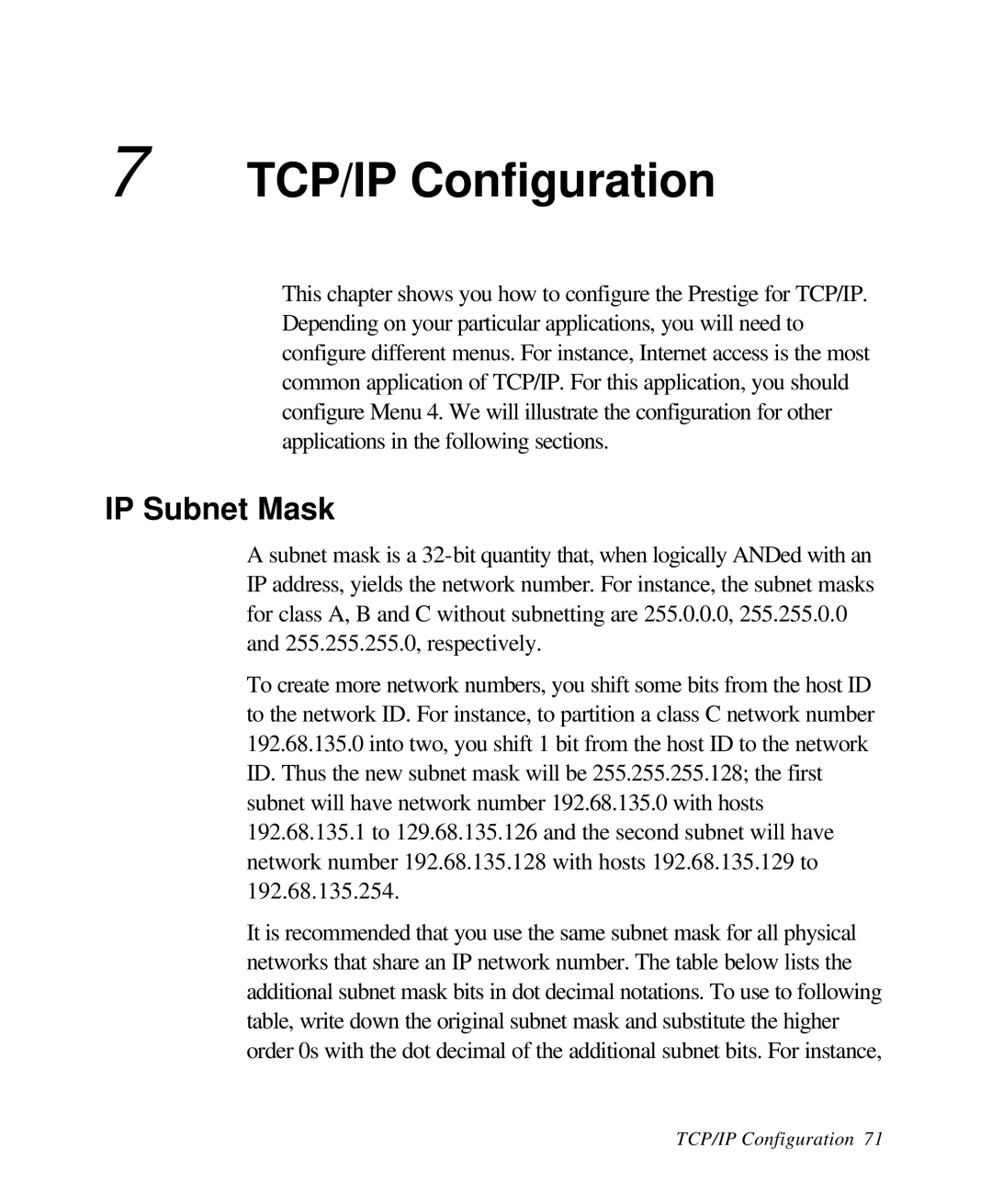 ZyXEL Communications 28641 user manual TCP/IP Configuration, IP Subnet Mask 