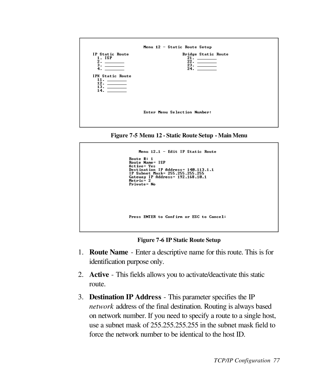 ZyXEL Communications 28641 user manual Menu 12 Static Route Setup Main Menu 