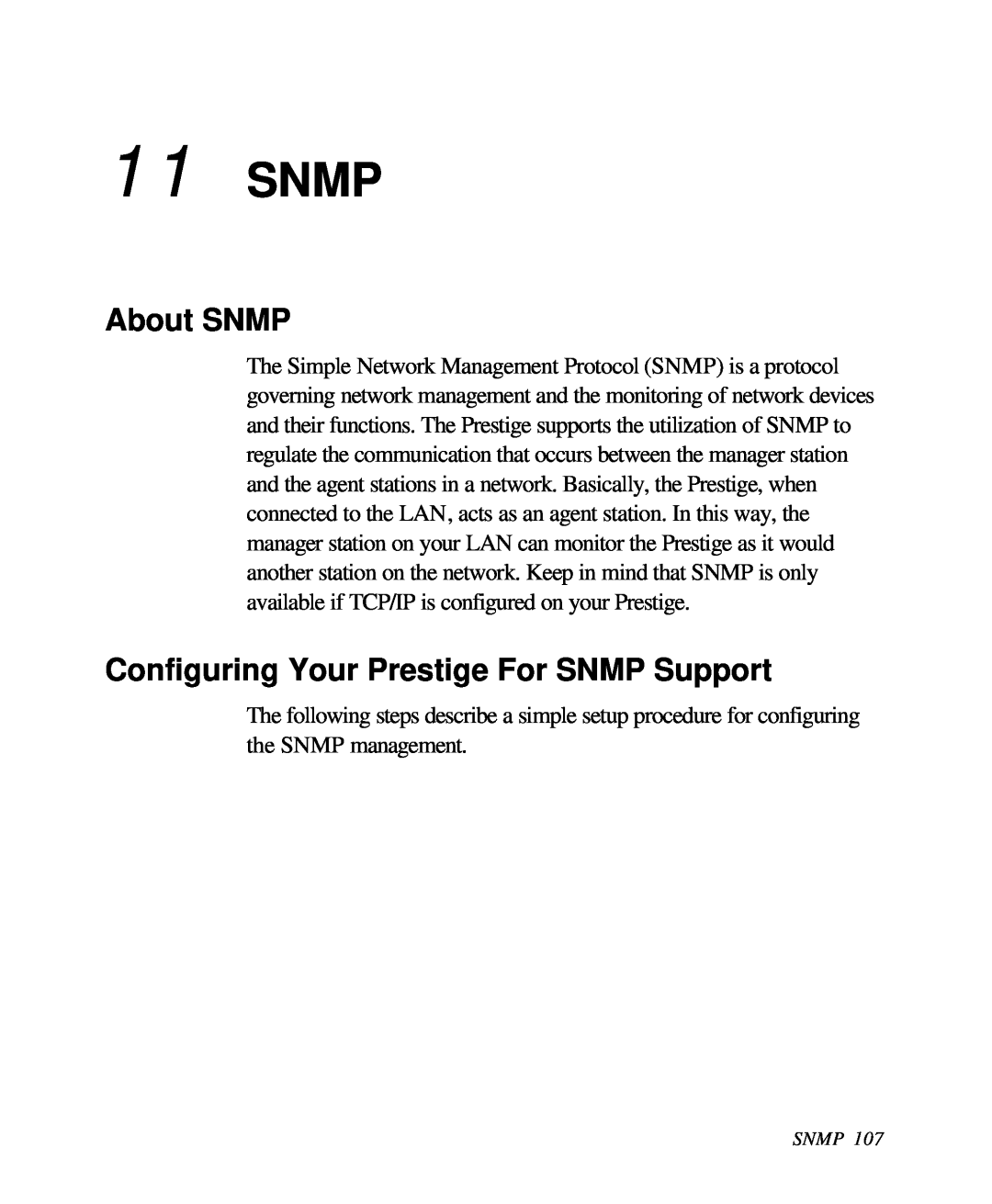 ZyXEL Communications 28641 user manual Snmp, About SNMP, Configuring Your Prestige For SNMP Support 