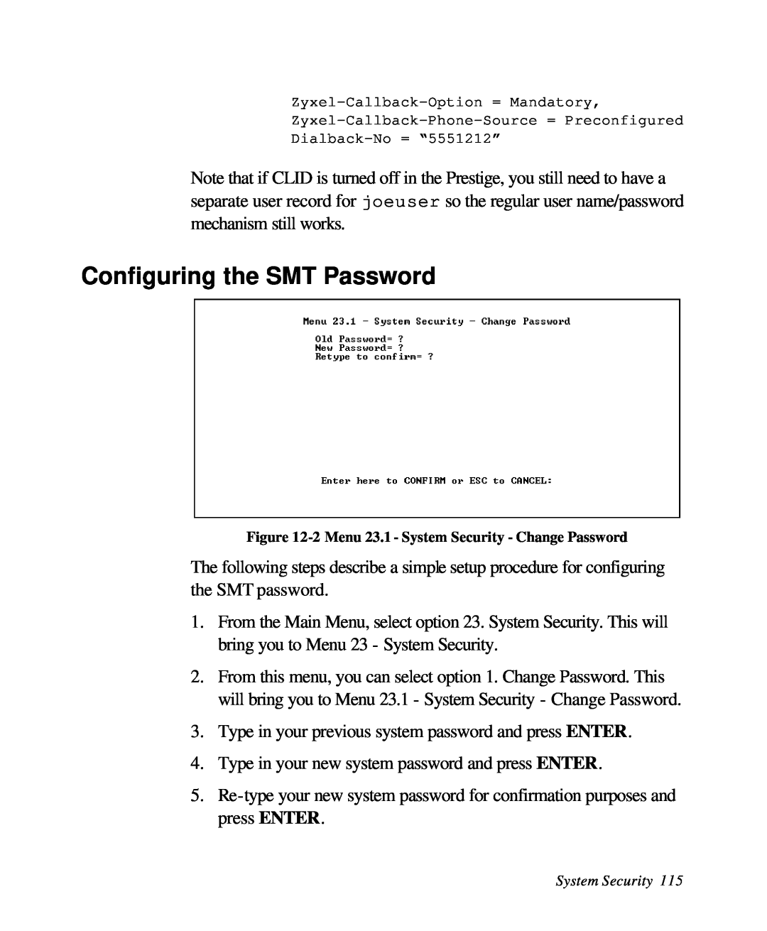 ZyXEL Communications 28641 user manual Configuring the SMT Password 
