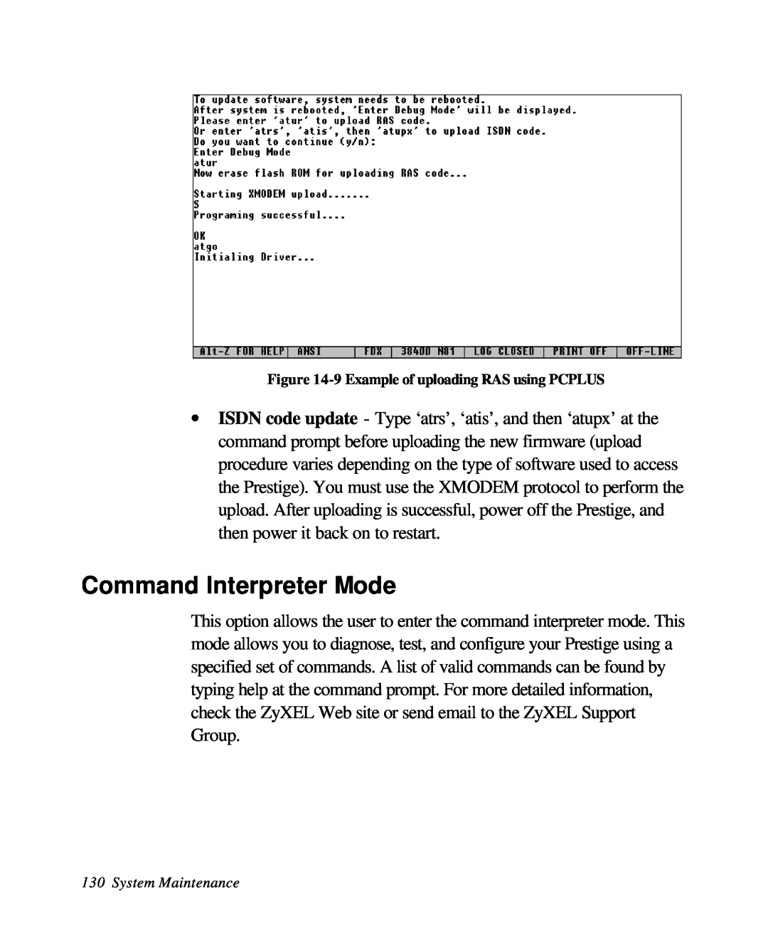 ZyXEL Communications 28641 user manual Command Interpreter Mode, 9 Example of uploading RAS using PCPLUS 