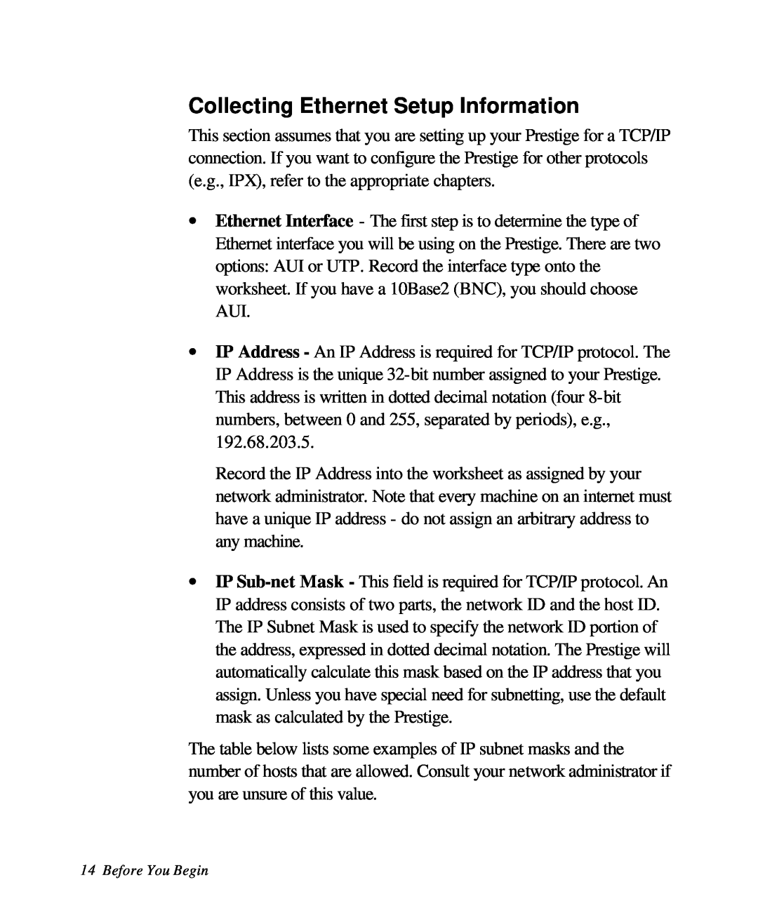 ZyXEL Communications 28641 user manual Collecting Ethernet Setup Information, Before You Begin 