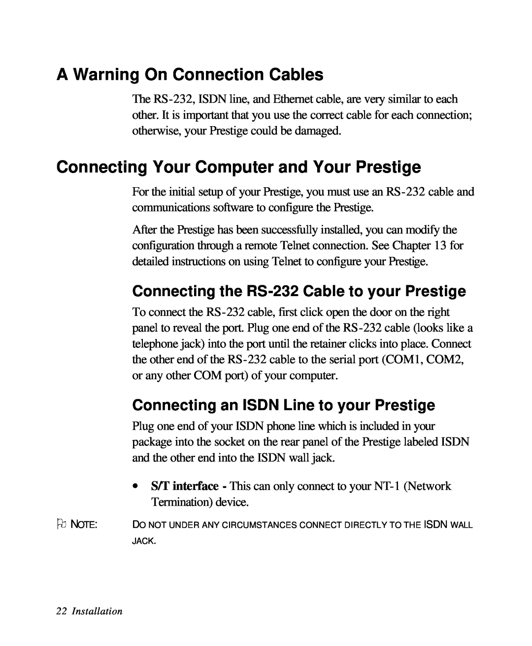 ZyXEL Communications 28641 user manual A Warning On Connection Cables, Connecting Your Computer and Your Prestige 