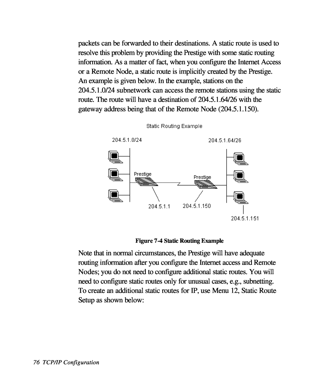 ZyXEL Communications 28641 user manual 4 Static Routing Example, 76 TCP/IP Configuration 