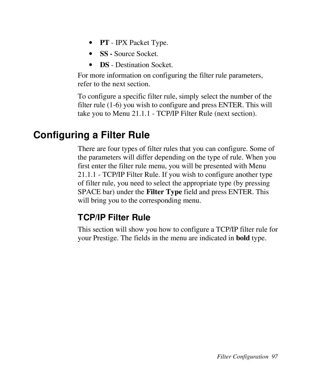 ZyXEL Communications 2864I user manual Configuring a Filter Rule, TCP/IP Filter Rule 