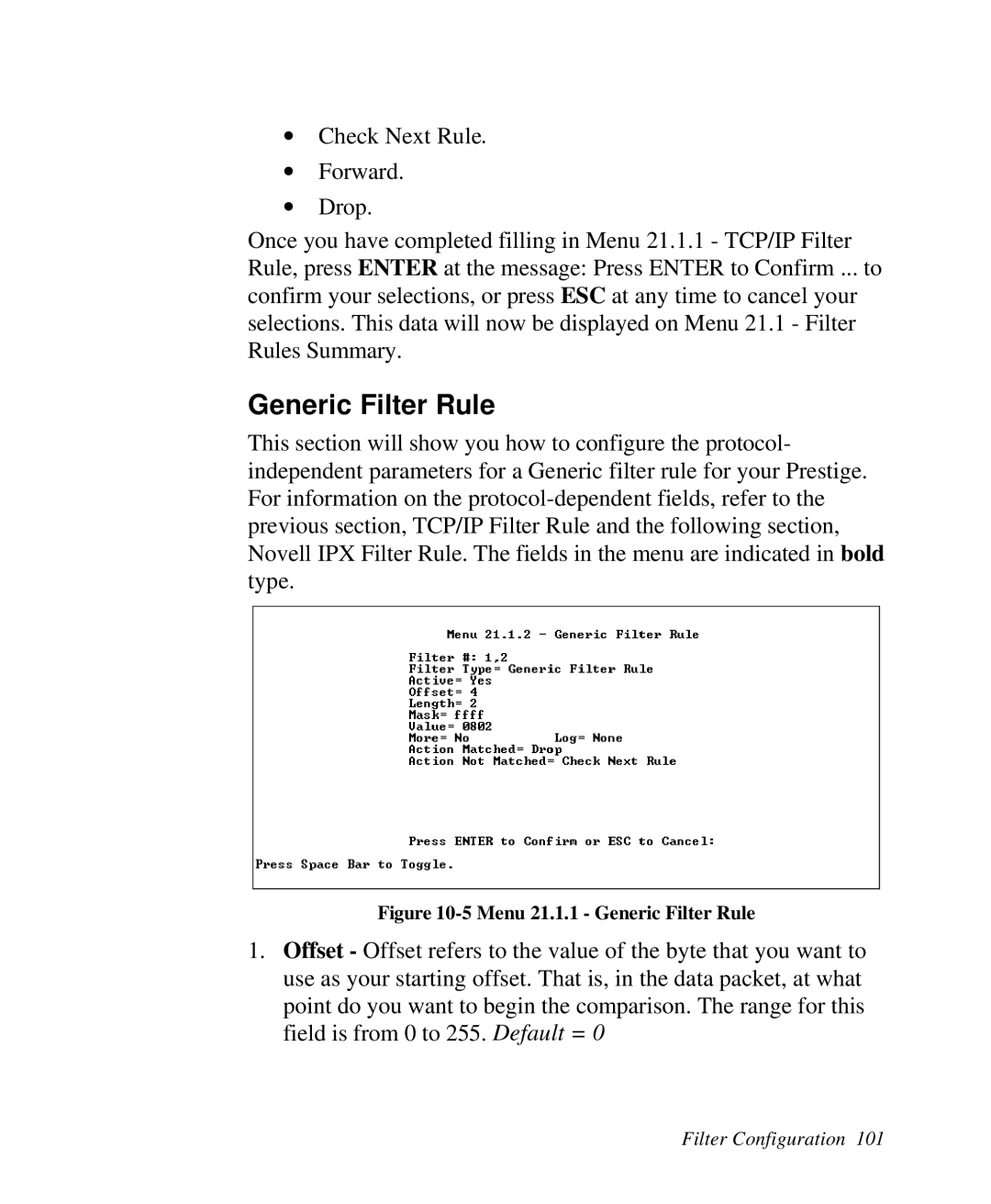 ZyXEL Communications 2864I user manual 5 Menu 21.1.1 - Generic Filter Rule 