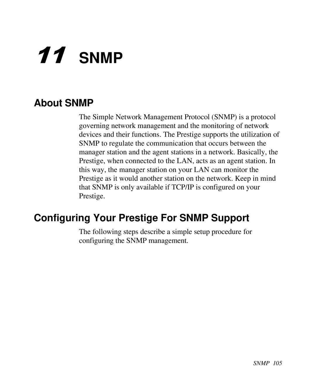 ZyXEL Communications 2864I user manual Snmp, About SNMP, Configuring Your Prestige For SNMP Support 