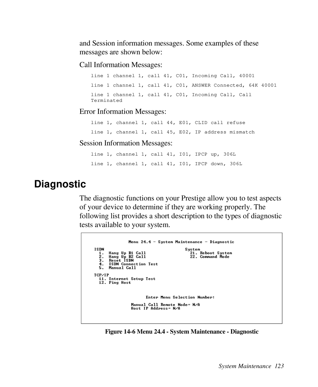 ZyXEL Communications 2864I user manual Diagnostic 