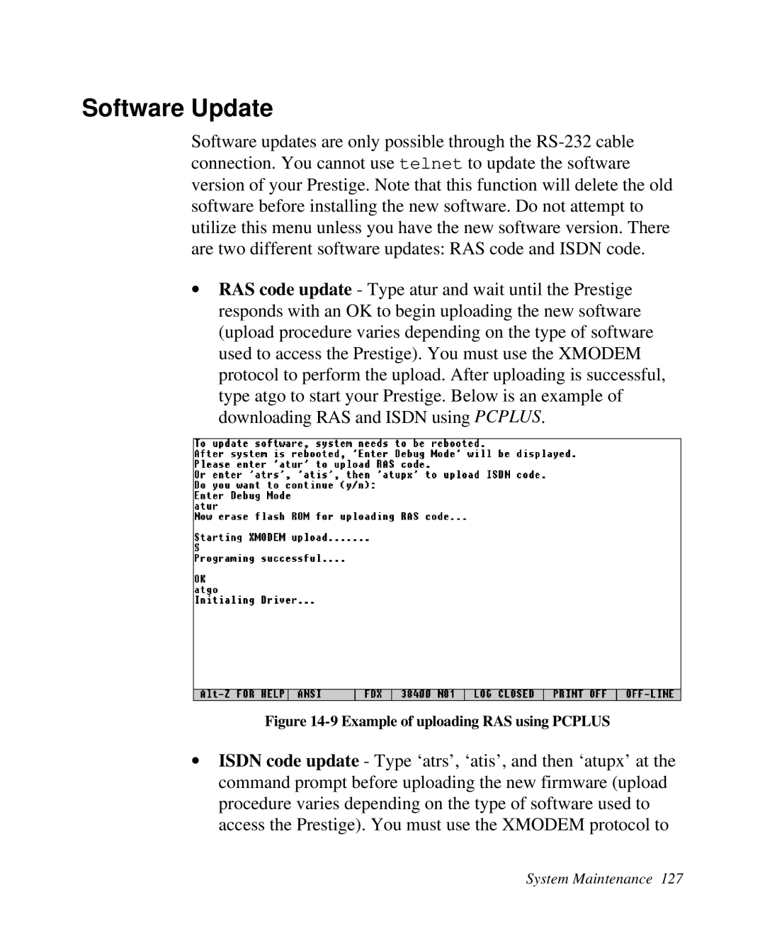 ZyXEL Communications 2864I user manual Software Update, 9 Example of uploading RAS using PCPLUS 