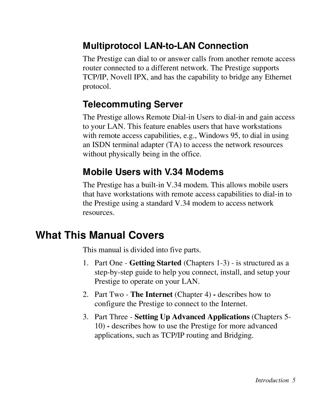 ZyXEL Communications 2864I user manual What This Manual Covers, Multiprotocol LAN-to-LAN Connection, Telecommuting Server 