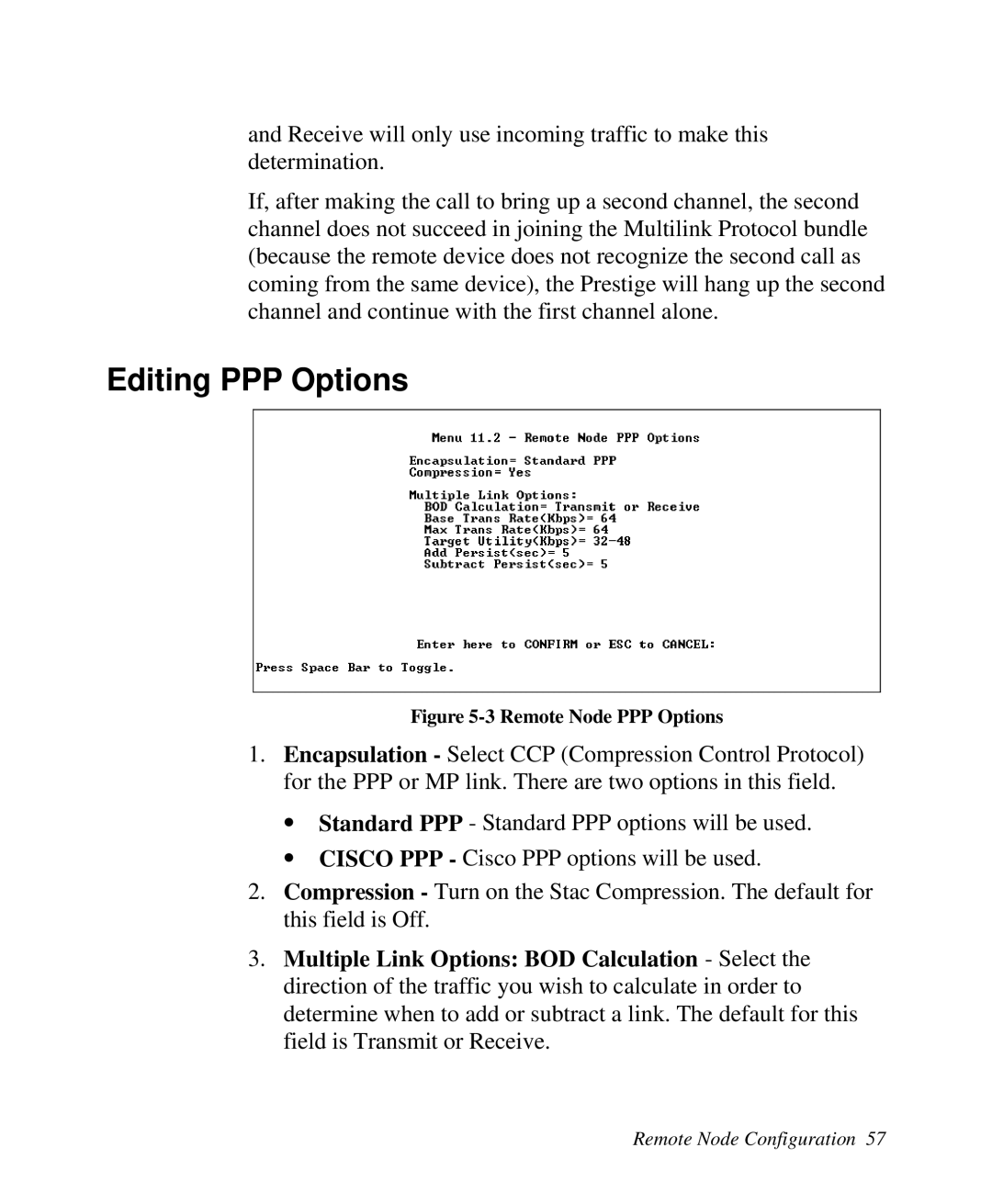 ZyXEL Communications 2864I user manual Editing PPP Options 